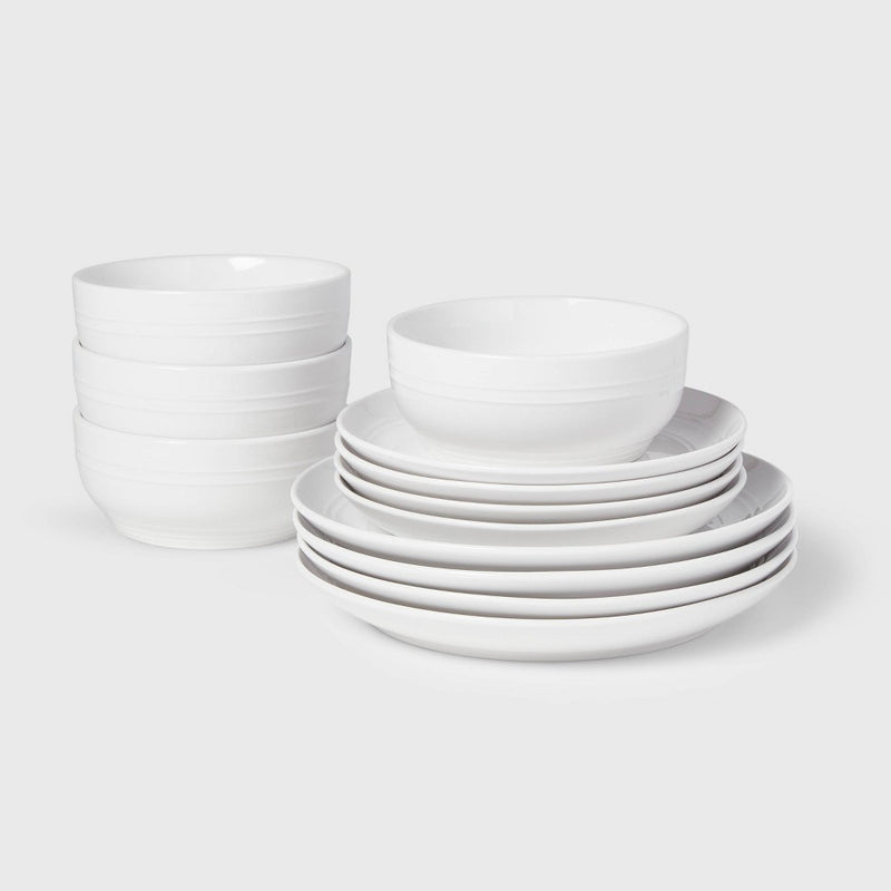 12pc Stoneware Westfield Dinnerware Set White - Threshold (LOCAL PICKUP ONLY)