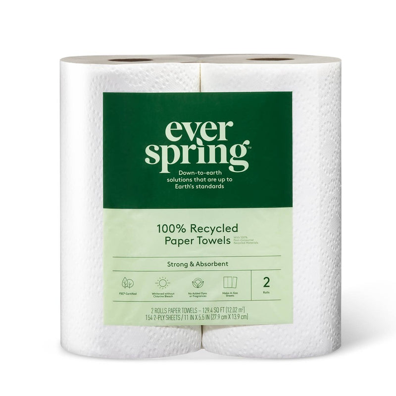 100% Recycled Paper Towels - 2 Rolls - Everspring