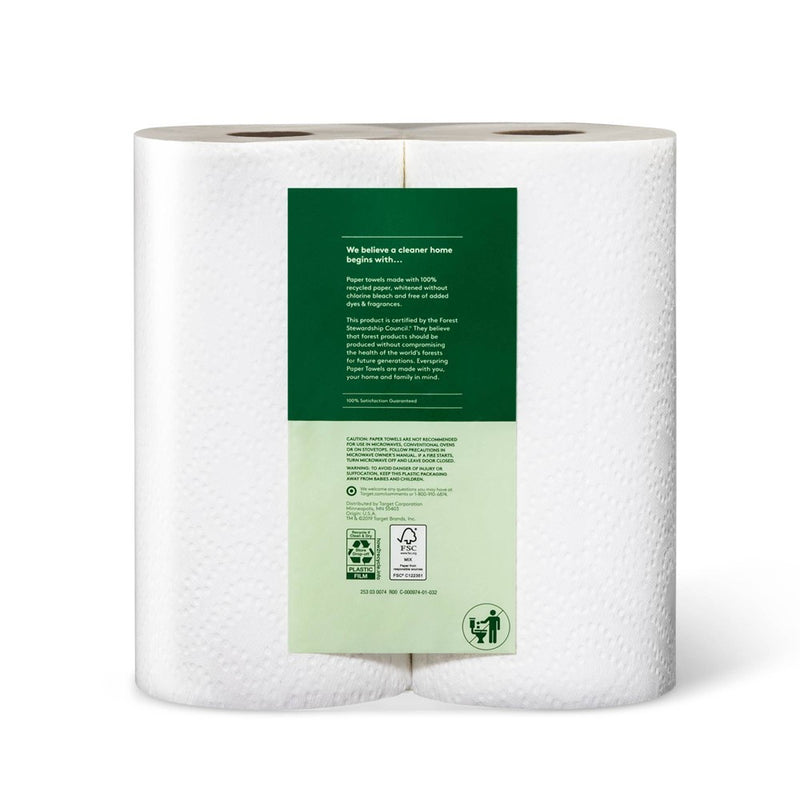 100% Recycled Paper Towels - 2 Rolls - Everspring