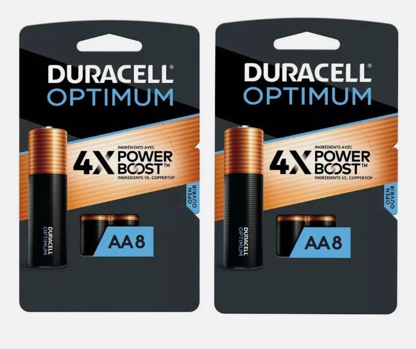 2 PACK!!! Duracell Optimum AA Batteries - 8 Pack Alkaline Battery