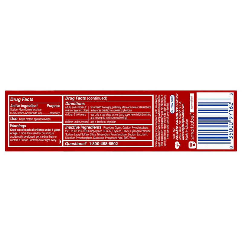 Colgate Optic White Advanced Whitening Toothpaste with 2% Hydrogen Peroxide - Sparkling White - 3.2oz