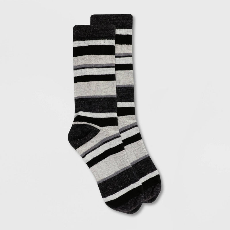Alaska Knits Women's Wool Blend Striped Crew Boot Socks - Black 4-10
