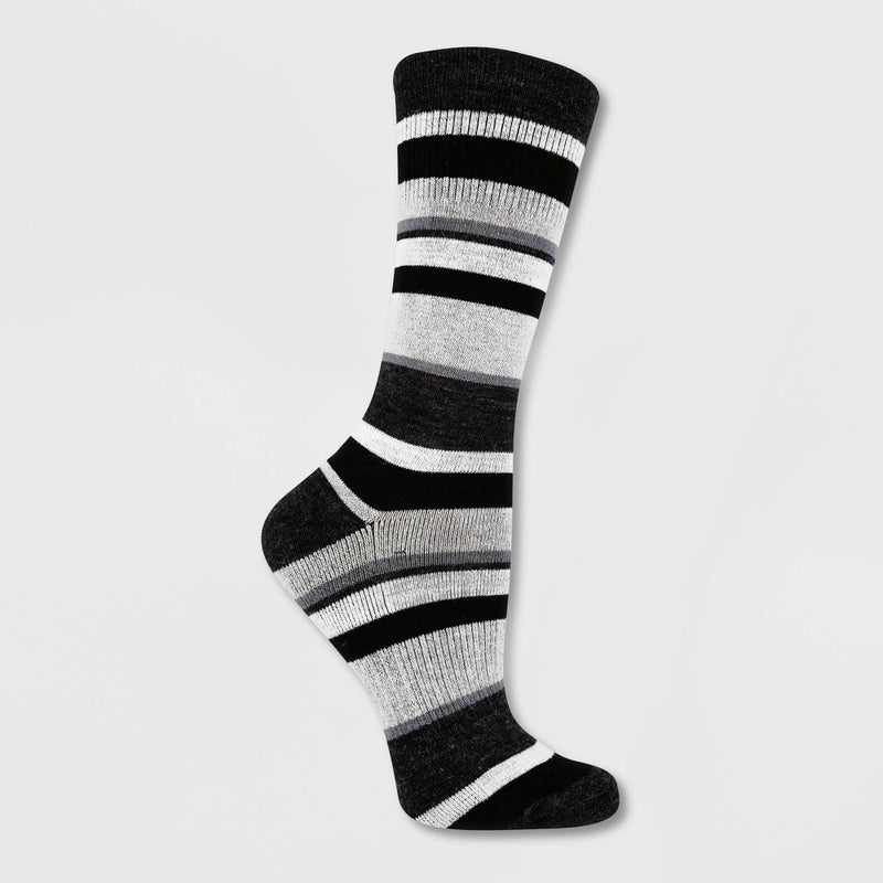 Alaska Knits Women's Wool Blend Striped Crew Boot Socks - Black 4-10