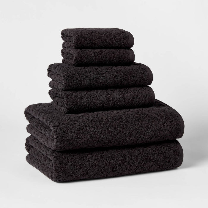 6pk Textured Bath Towel Set Black - Threshold