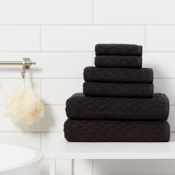 6pk Textured Bath Towel Set Black - Threshold