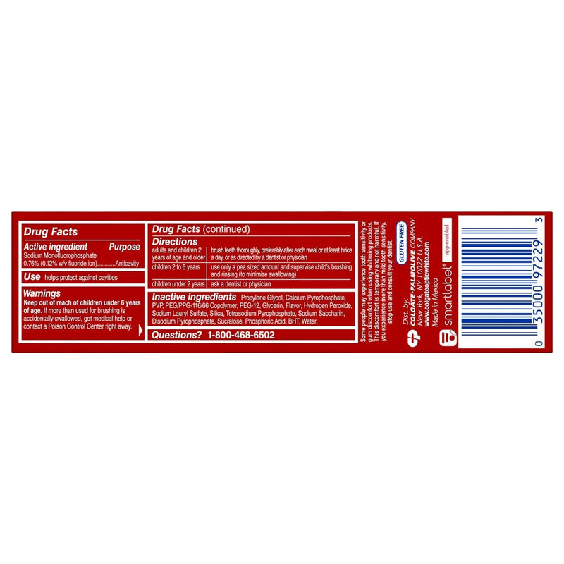 Colgate Optic White Advanced Whitening Toothpaste with 2% Hydrogen Peroxide - Sparkling White - 3.2oz/2pk