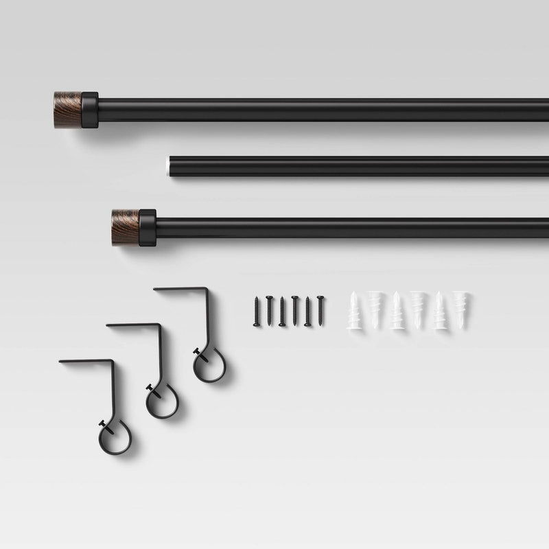 36"-66" Walnut Wood Cap Curtain Rod Black - Project 62 (LOCAL PICKUP ONLY)