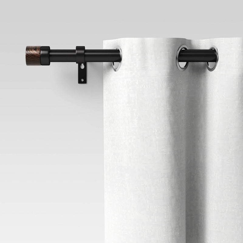 36"-66" Walnut Wood Cap Curtain Rod Black - Project 62 (LOCAL PICKUP ONLY)