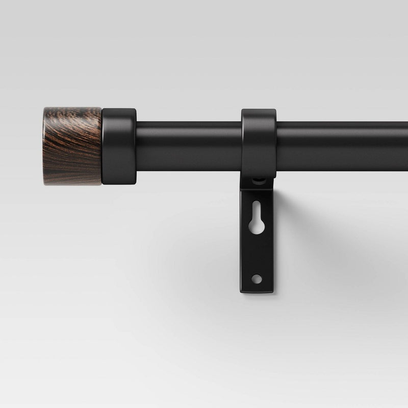 36"-66" Walnut Wood Cap Curtain Rod Black - Project 62 (LOCAL PICKUP ONLY)