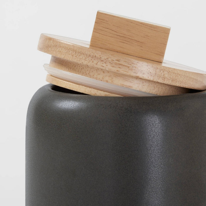 Small Stoneware Tilley Food Storage Canister with Wood Lid Black - Project 62