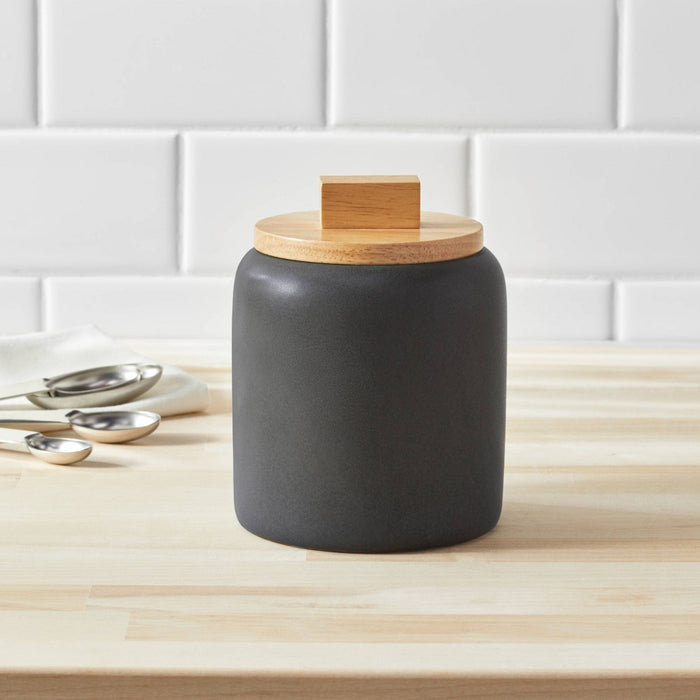 Small Stoneware Tilley Food Storage Canister with Wood Lid Black - Project 62
