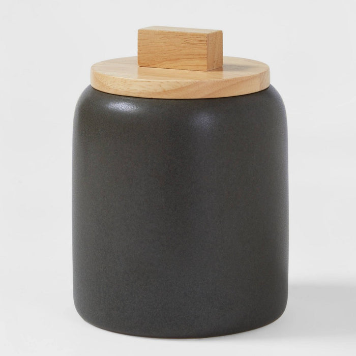 Small Stoneware Tilley Food Storage Canister with Wood Lid Black - Project 62