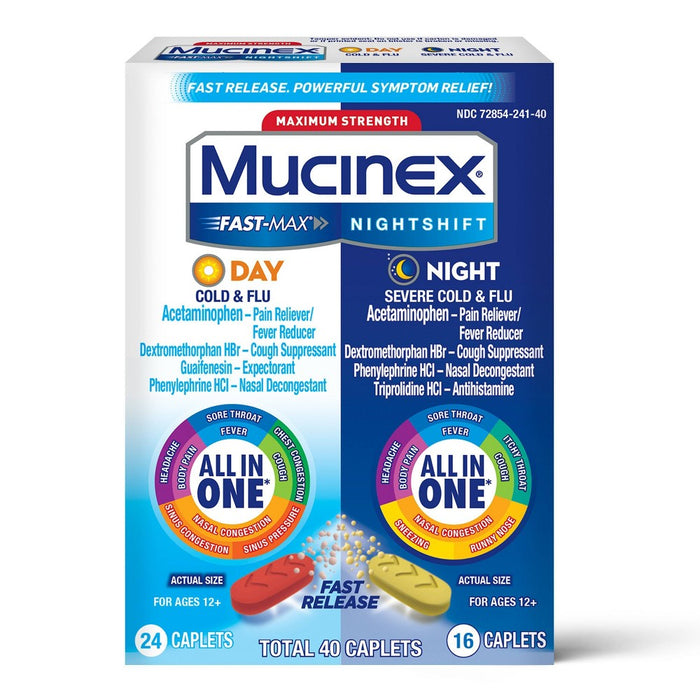 LOT OF 3!!! Mucinex Fast-Max Day & Night Severe Cold & Flu Caplets EXP :03/2026