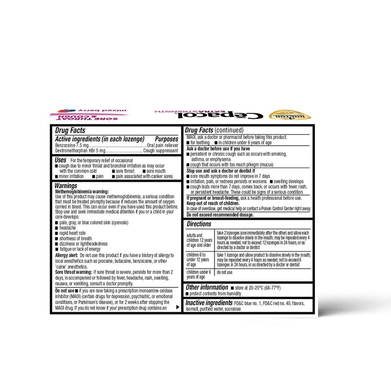 Cepacol Extra Strength Sore Throat & Cough Lozenges - Benzocaine - Mixed Berry - 16ct