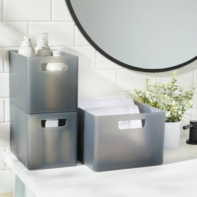 Large 9"X6"X6.5" Bathroom Organizer Bin with Handles Black - Project Poppins