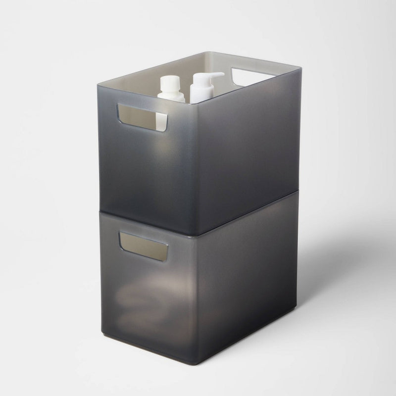 Large 9"X6"X6.5" Bathroom Organizer Bin with Handles Black - Project Poppins