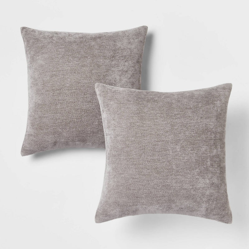 2pk Chenille Square Throw Pillows Gray - Threshold