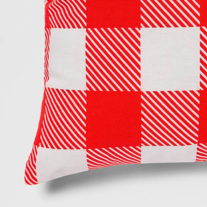 Indoor/Outdoor Gingham Square Throw Pillow Red/White - Sun Squad