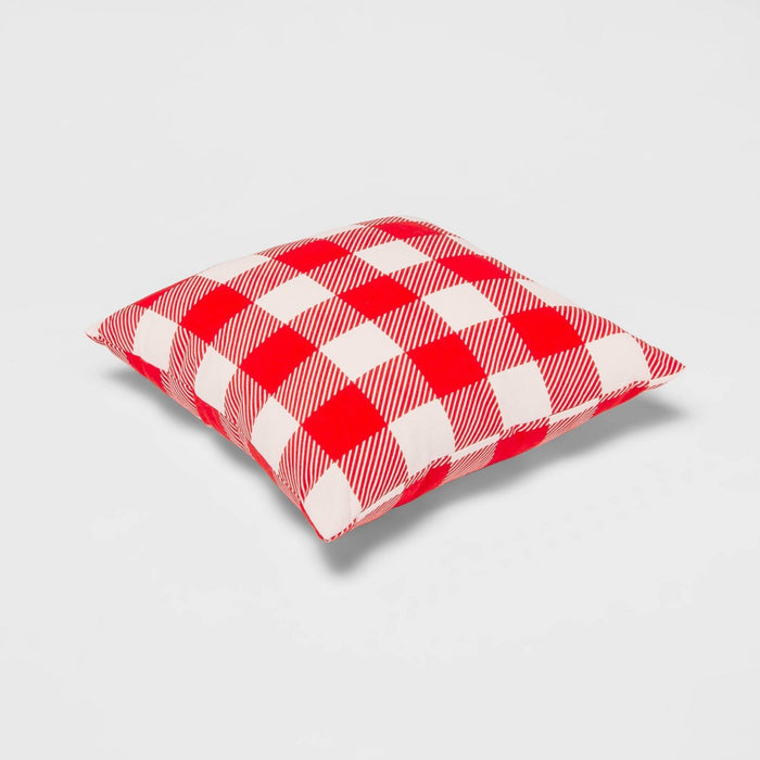 Indoor/Outdoor Gingham Square Throw Pillow Red/White - Sun Squad