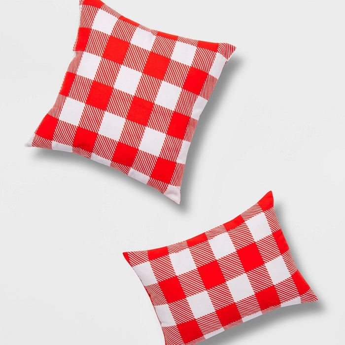 Indoor/Outdoor Gingham Square Throw Pillow Red/White - Sun Squad