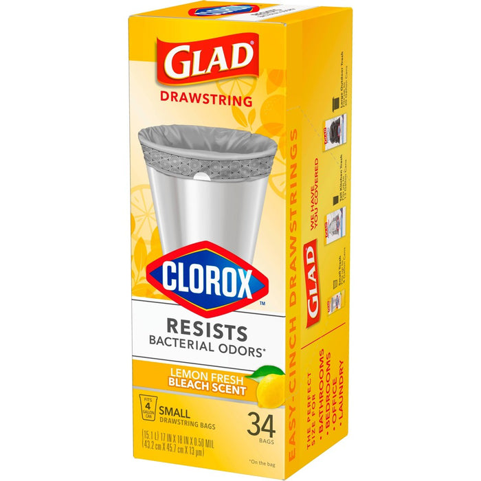 Glad Drawstring Small Trash Bags - Lemon Fresh Bleach - 4 Gallon - 34ct