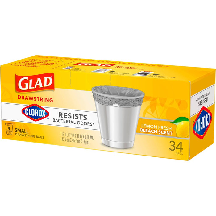 Glad Drawstring Small Trash Bags - Lemon Fresh Bleach - 4 Gallon - 34ct