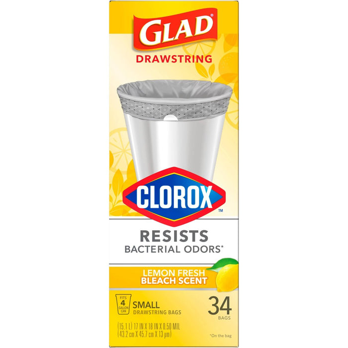 Glad Drawstring Small Trash Bags - Lemon Fresh Bleach - 4 Gallon - 34ct