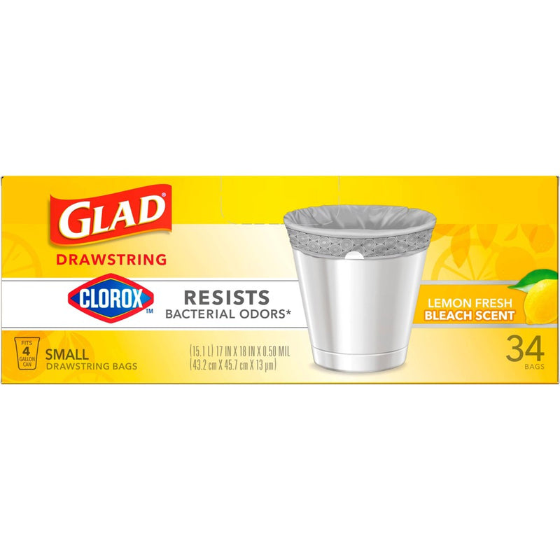 Glad Drawstring Small Trash Bags - Lemon Fresh Bleach - 4 Gallon - 34ct