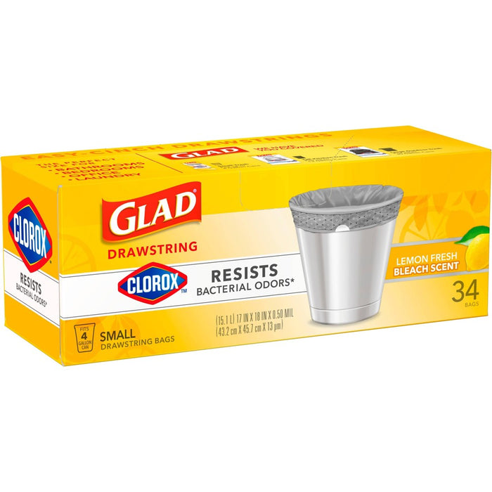 Glad Drawstring Small Trash Bags - Lemon Fresh Bleach - 4 Gallon - 34ct