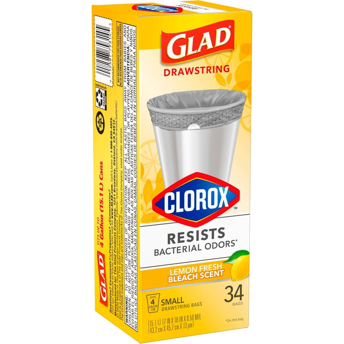 Glad Drawstring Small Trash Bags - Lemon Fresh Bleach - 4 Gallon - 34ct