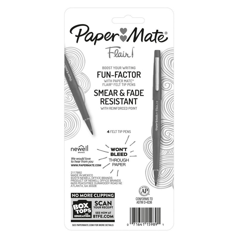 Paper Mate Flair 4pk Marker Pens Felt Tip 0.7mm Black