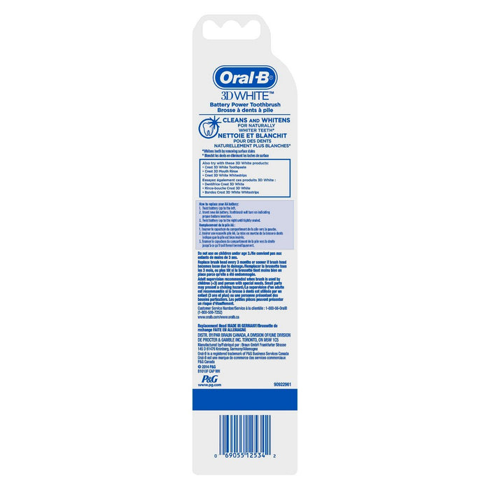 Oral-B 3D White Battery Power Toothbrush - 1ct- COLORS MAY VARY