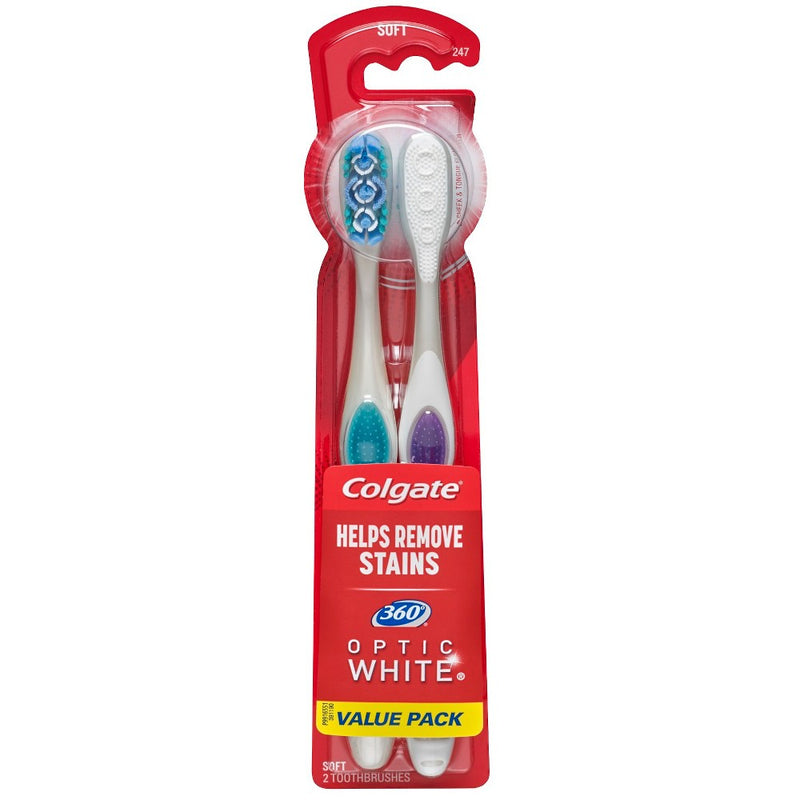 Colgate 360 Optic White Whitening Toothbrush - Soft Bristles - 2ct