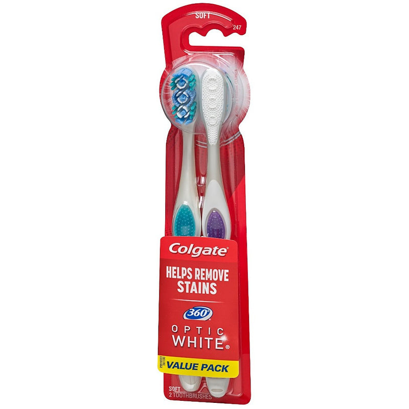 Colgate 360 Optic White Whitening Toothbrush - Soft Bristles - 2ct