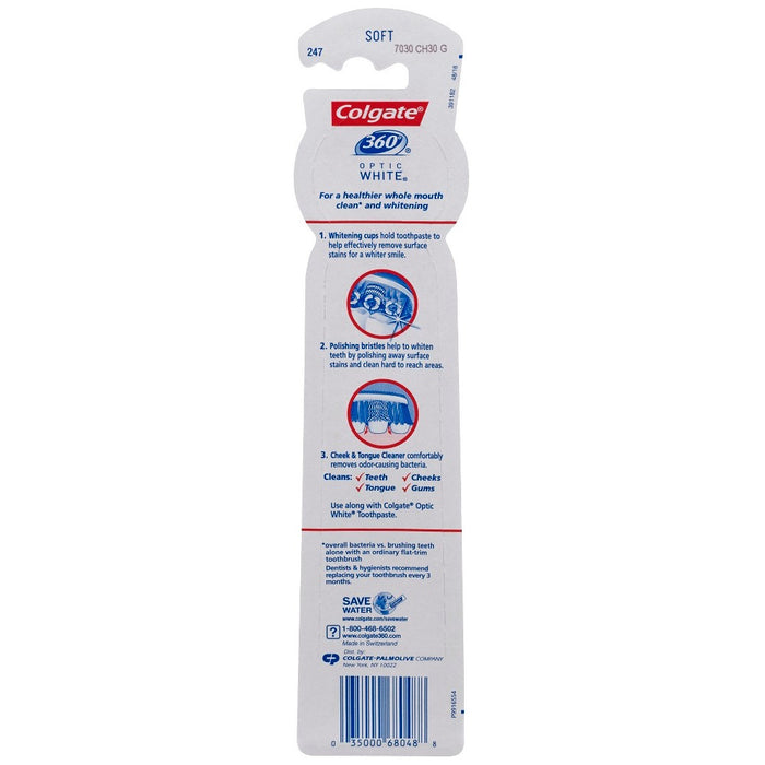 Colgate 360 Optic White Whitening Toothbrush - Soft Bristles - 2ct