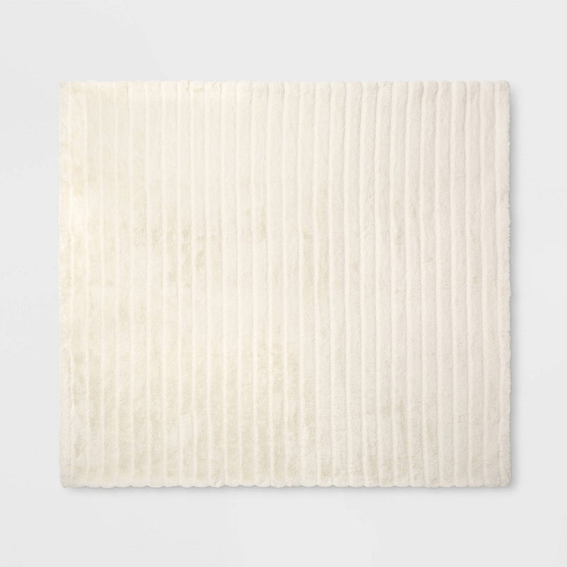 Textured Faux Fur Reversible Throw Blanket Cream - Project 62