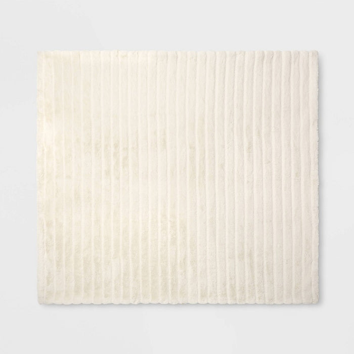 Textured Faux Fur Reversible Throw Blanket Cream - Project 62