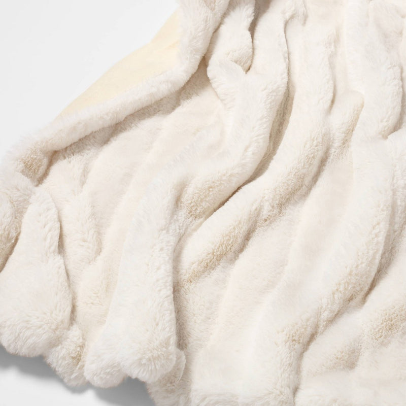 Textured Faux Fur Reversible Throw Blanket Cream - Project 62
