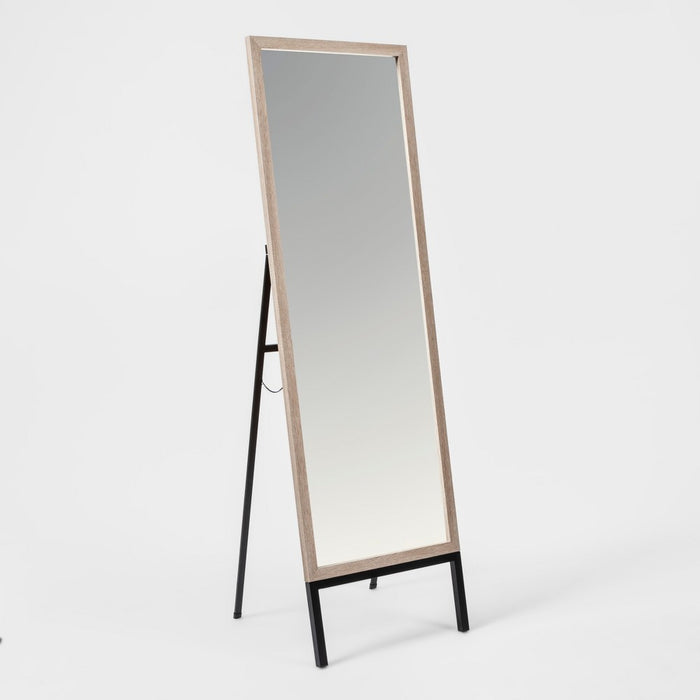 20" x 66" Oak and Metal Modern Floor Mirror Brown - Project 62 (LOCAL PICKUP ONLY)