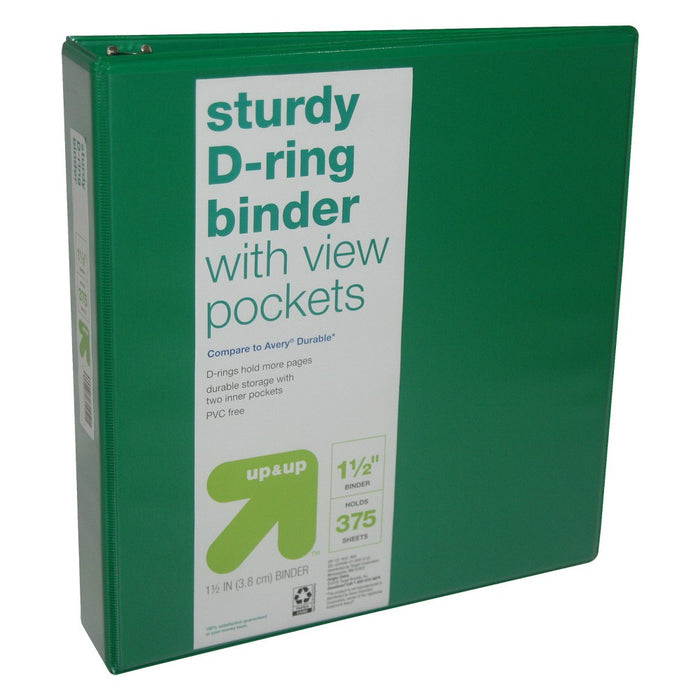 1.5" 3 Ring Binder Clear View Green - up & up