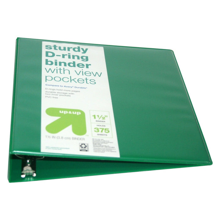 1.5" 3 Ring Binder Clear View Green - up & up