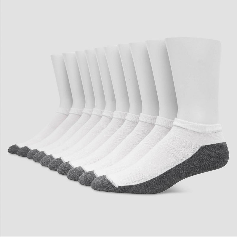 Men's Hanes Premium 10Pk White Low Cut Socks