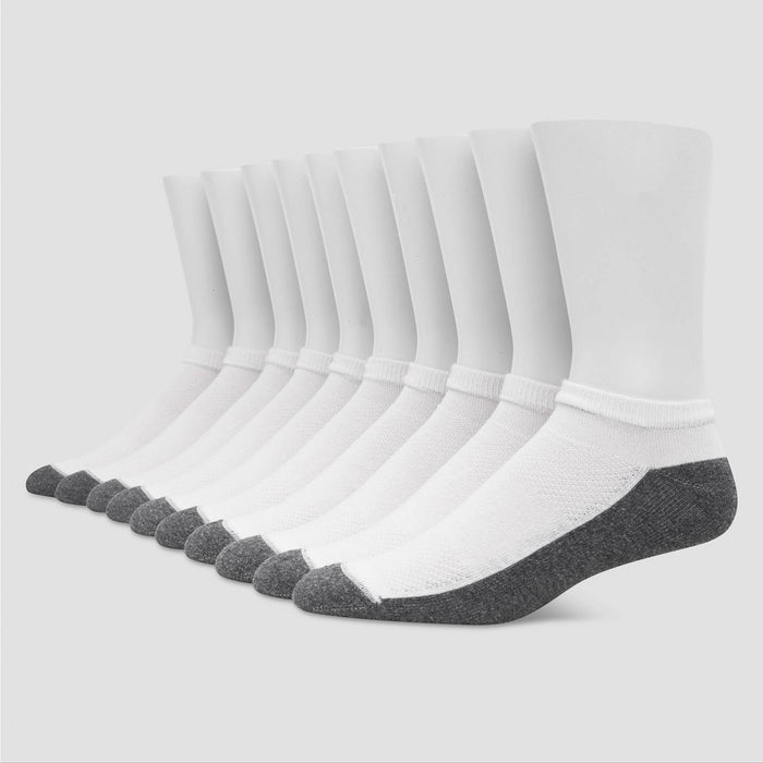 Men's Hanes Premium 10Pk White Low Cut Socks