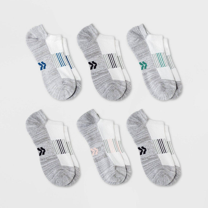 Women's Finish Line Striped Cushioned 6pk No Show Athletic Socks - All in Motion White 4-10