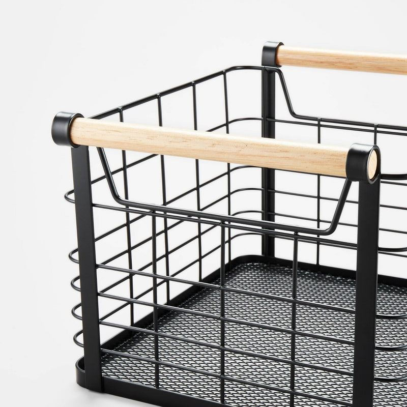 Small Wire Natural Wood Handles Milk Crate Black - Brightroom