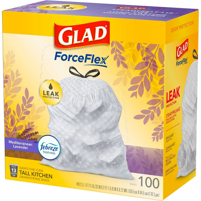 Glad ForceFlex Tall Kitchen Drawstring Trash Bags - Febreze Mediterranean Lavender - 13Gallon/100ct