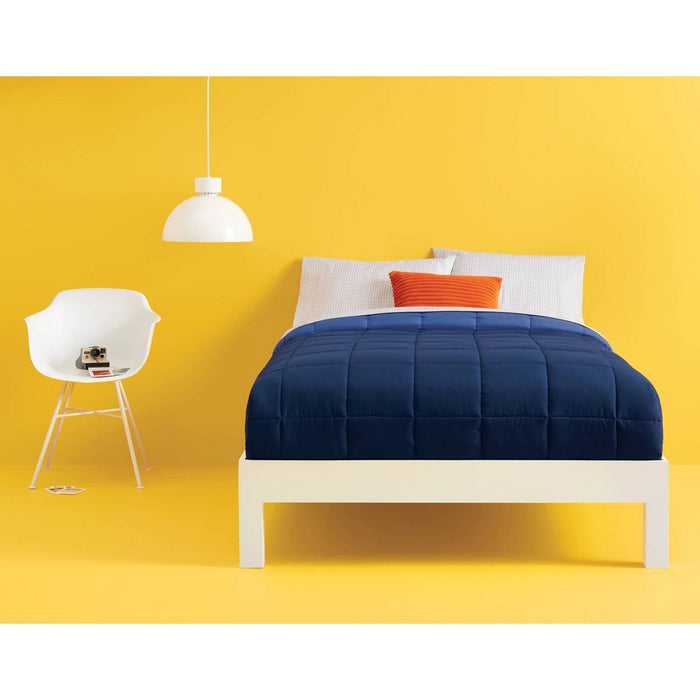 Full/Queen Reversible Microfiber Solid Comforter Navy/Blue - Room Essentials