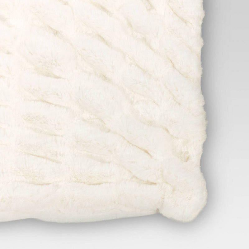 50"x60" Ruched Faux Rabbit Fur Throw Blanket Cream - Threshold