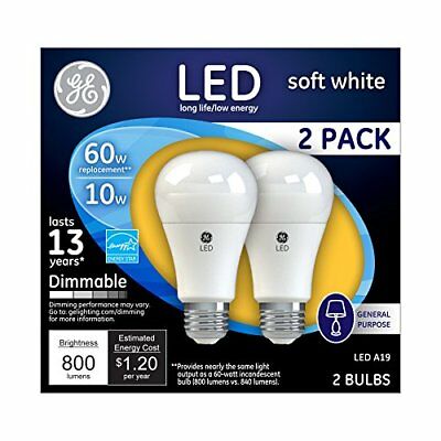 GE Lighting 67591 Dimmable LED A19 Light Bulb with Medium Base, 9-Watt, Soft ...