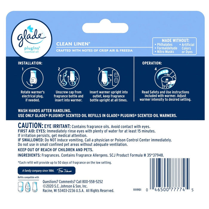 Glade PlugIns Scented Oil Air Freshener Clean Linen Refill - 3.35oz/5ct